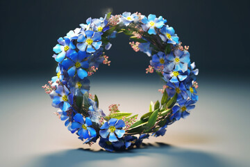 Aufkleber - An image of a flower crown made with delicate forget-me-not flowers, representing love, friendship, and remembrance. Generative AI technology.