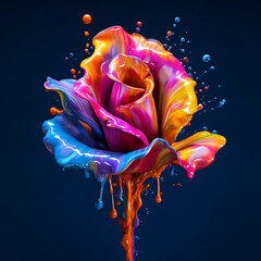Wall Mural - An abstract surreal photograph of a Rose splashed in bright paint.  Generative AI technology.