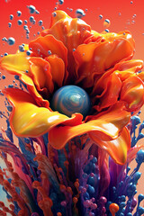 Aufkleber - An abstract surreal photograph of a Anemone splashed in bright paint.  Generative AI technology.