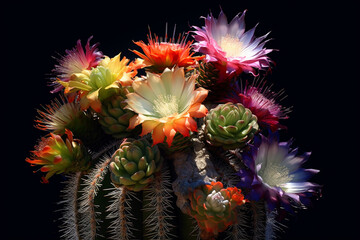 Poster - An artistic photo of the Peruvian torch cactus (Echinopsis peruviana), with its branching stems, spines, and mescaline-containing properties. Generative AI technology.
