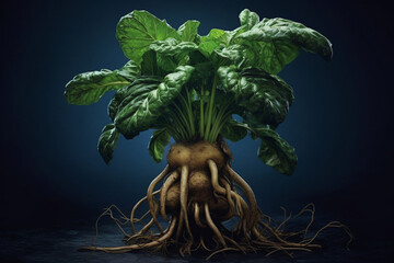 Aufkleber - An artistic image of Mandrake (Mandragora officinarum), with its distinctive root shape, dark green leaves, and historical association with magic and folklore.  Generative AI technology.