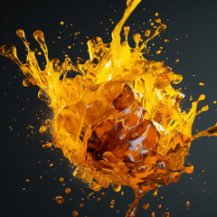 Poster - An abstract surreal photograph of a Citrine splashed in bright paint. Generative AI technology.