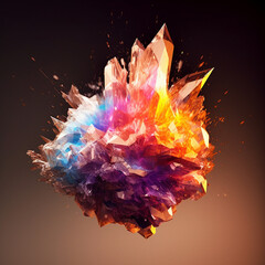 Poster - An abstract surreal photograph of a Smoky quartz splashed in bright paint.  Generative AI technology.