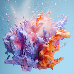 Poster - An abstract surreal photograph of a Angelite splashed in bright paint.  Generative AI technology.