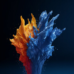 An abstract surreal photograph of a Blue kyanite splashed in bright paint.  Generative AI technology.