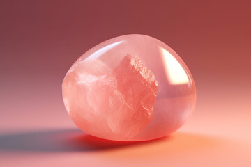 Poster - A vibrant image featuring Rose quartz, highlighting its pale pink color, smooth texture, and its reputation as the stone of love and compassion.  Generative AI technology.