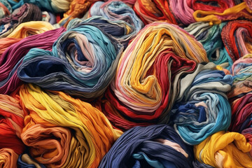Aufkleber -   A visually captivating image showcasing artworks created using fabric, fibers, and other textile materials, exploring the possibilities of texture, color,  Generative AI technology.