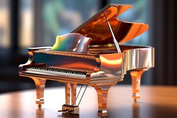 Fototapete - A musical instrument, such as a piano or violin, photographed in a way that emphasizes its elegant design and craftsmanship. Generative AI technology.