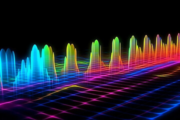Leinwandbilder -  A colorful graphic equalizer animation, pulsating and reacting to the sound frequencies, representing the dynamic nature of audio.  Generative AI technology.