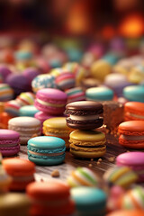 Poster -  A display of assorted macarons in vibrant colors and flavors, highlighting the confectioner's expertise in creating delicate and flavorful French pastries. Generative AI technology.
