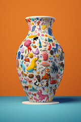 Aufkleber -  An abstract ceramic vase with whimsical pet-themed illustrations representing different pet professions. Generative AI technology.