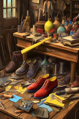 Poster -  A set of shoemaker-themed greeting cards with illustrations of shoemaking processes and heartfelt messages, perfect for shoe enthusiasts or professionals.  Generative AI technology.