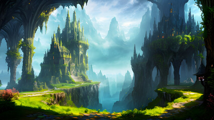 Mystical misty fantasy environment in the hidden planet