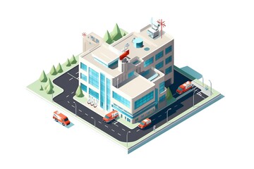 Isometric hospital building icon on white background Generative AI