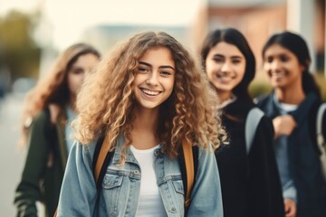 Students walking to school together. AI Generative