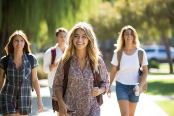 Students walking to school together. AI Generative