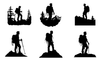 hiker mountain climber adventure silhouette for logo