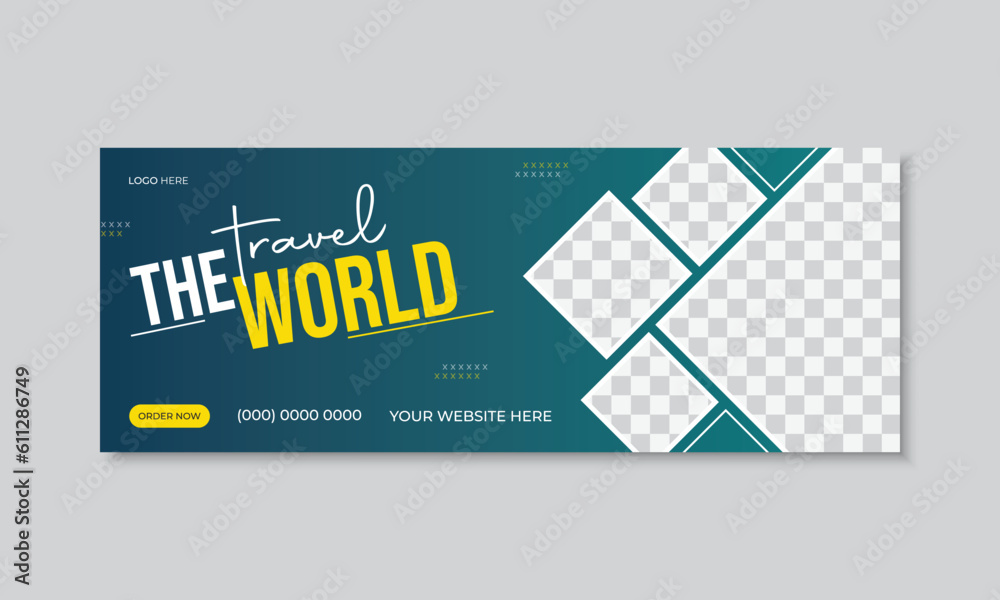 Travel vector facebook cover design template for ads tour social media ...