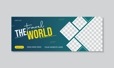 travel vector facebook cover design template for ads tour social media cover with photo place holder