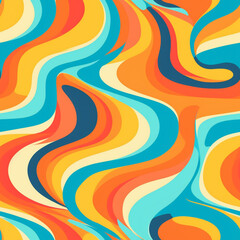 Seamless Groovy Retro Curved Line Pattern Tile, Generative AI