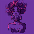 Ditial art of a drag queen with jewelry and makeup under neon lights. Vector of an elegant woman