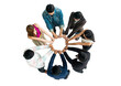 Top view of people in team stack hands at the circle together as unity and teamwork in office. young Asian team and group togetherness collaboration
