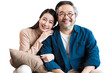 Middle-aged Asian couple smiling for the camera. Family couple portrait isolated white background, remove background