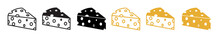 Cheese Line Icon Vector Set, Simple Cheeze Slice In Filled And Outlined Style And In Black And Yellow Color.