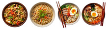 Asian Noodle Soup, Ramen On Bowl, Top View With Transparent Background, Generative AI Technology