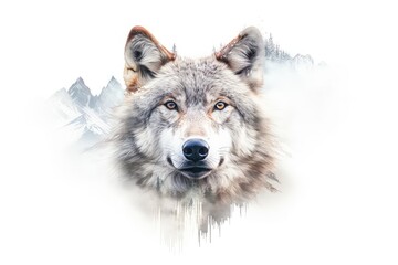Naklejka na meble Wolf and winter landscape double exposure illustration - Generative AI.