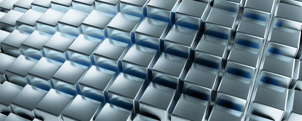 Aufkleber - Clear pattern abstract background cube metallic and blue. futuristic banner. Geometric 3d cubes abstract background. 3d illustration