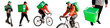 © muse studio - On a bicycle delivering an employee of the company for the delivery of goods, a man with a thermo bag order delivery on eco transport. Transparent background, png.