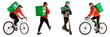 © muse studio - The courier delivering the employee of the company for the delivery of goods, a man with a thermo bag delivery of the order on eco transport. Transparent background, png.