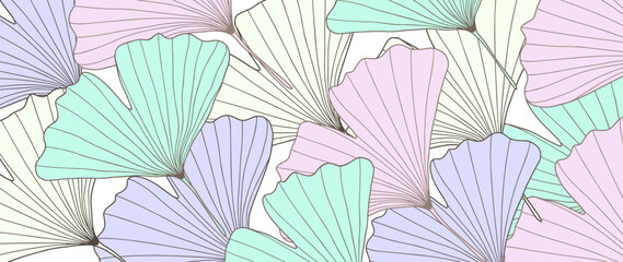 Multicolored botanical background with colorful ginkgo biloba branches. Background for cards, covers, wallpapers, invitations and presentations