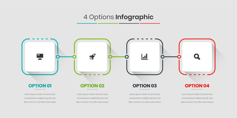 Fototapete - Business Timeline Infographic Presentation with Thin Line Square Label 4 Options and Icons