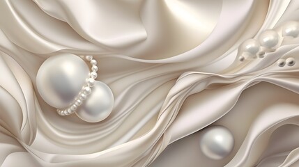 Wall Mural - Silk cascade with foil accents, radiant pearl splendor