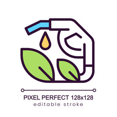 Sticker - Biofuel pixel perfect RGB color icon. Gas based on natural material. Eco friendly technology. Isolated vector illustration. Simple filled line drawing. Editable stroke. Poppins font used