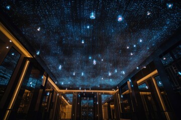 Wall Mural - a ceiling of twinkling stars, with lights below to provide a magical lighting effect, created with generative ai