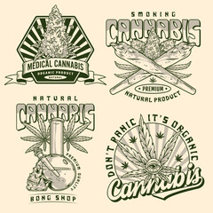 Canvas Print - Cannabis shop monochrome set flyer