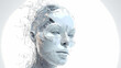 © Nico Vincentini - 3D Render. Human face transforming to robot. AI technology, white background, digitalism, technology of the future. Generative AI