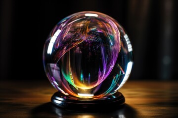 Sticker - close-up of crystal ball, with streaks of light and color swirling within, created with generative ai