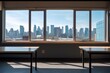 © Alfazet Chronicles - stunning view of the city from empty classroom with large windows, created with generative ai