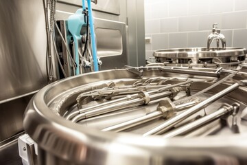 Canvas Print - surgical instruments being steam sterilized in autoclave for safe and effective operation, created with generative ai