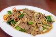 Taiwanese cuisine stir fry beef with green onion