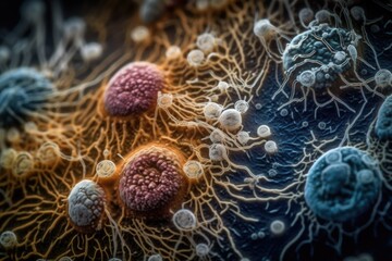 Canvas Print - close-up of microbe, with its intricate details and textures visible, created with generative ai