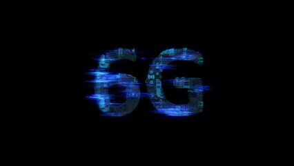 Poster - cybernetical electric light shining text 6G in glitch style, isolated - object 3D rendering