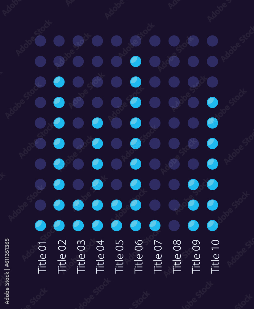 Dot stacks infographic chart design template for dark theme. Ten ...