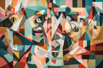 Wall Mural - cubism-inspired artwork consisting of a number of geometric shapes in various shades, created with generative ai