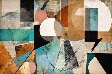 Sticker - abstract collage of geometric shapes and lines, created with generative ai