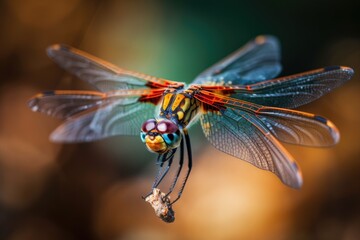 Wall Mural - macro shot of dragonfly in flight, its vibrant colors and patterns clearly visible, created with generative ai